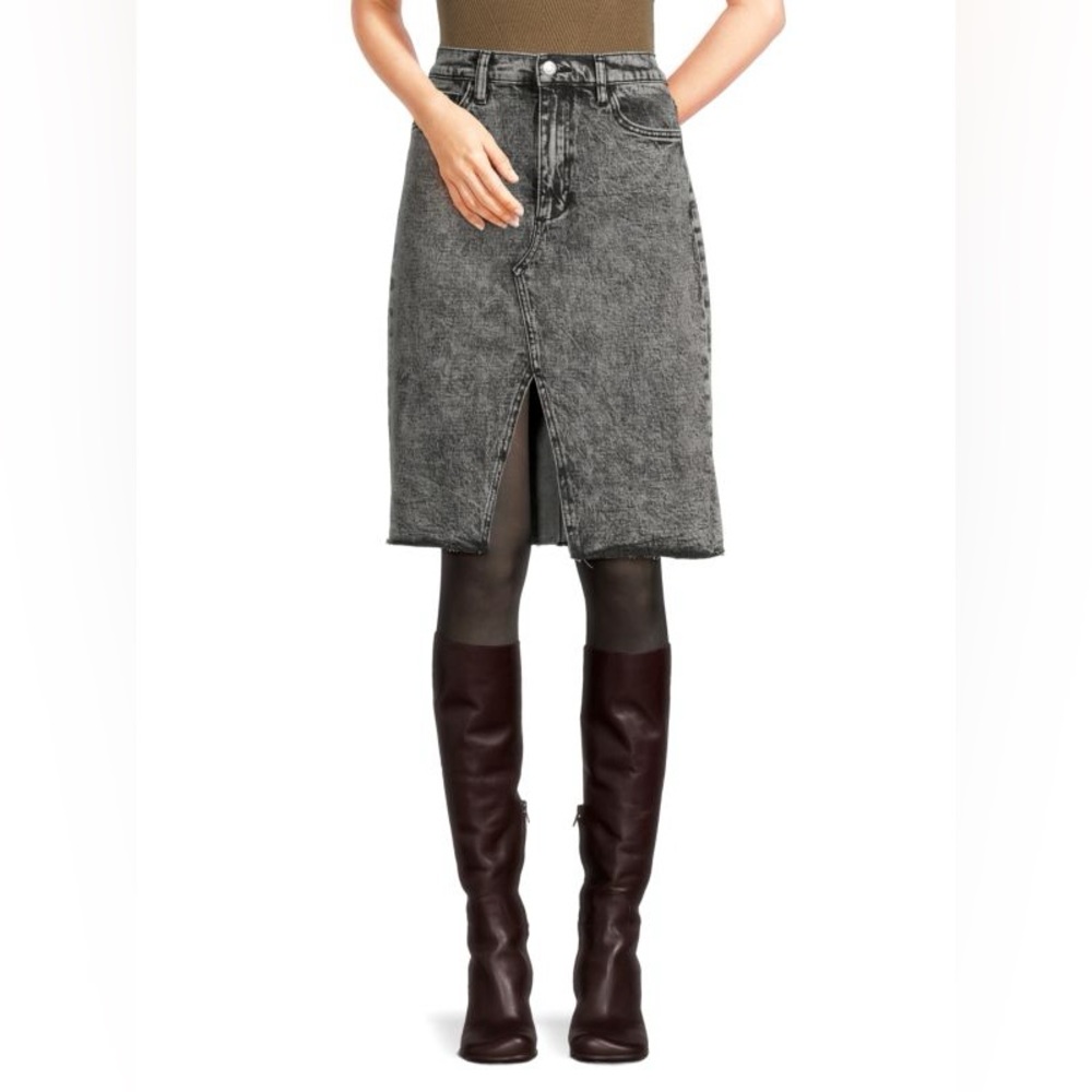 New! Joe's Jeans Leah Denim High Rise Midi Skirt Black Wash